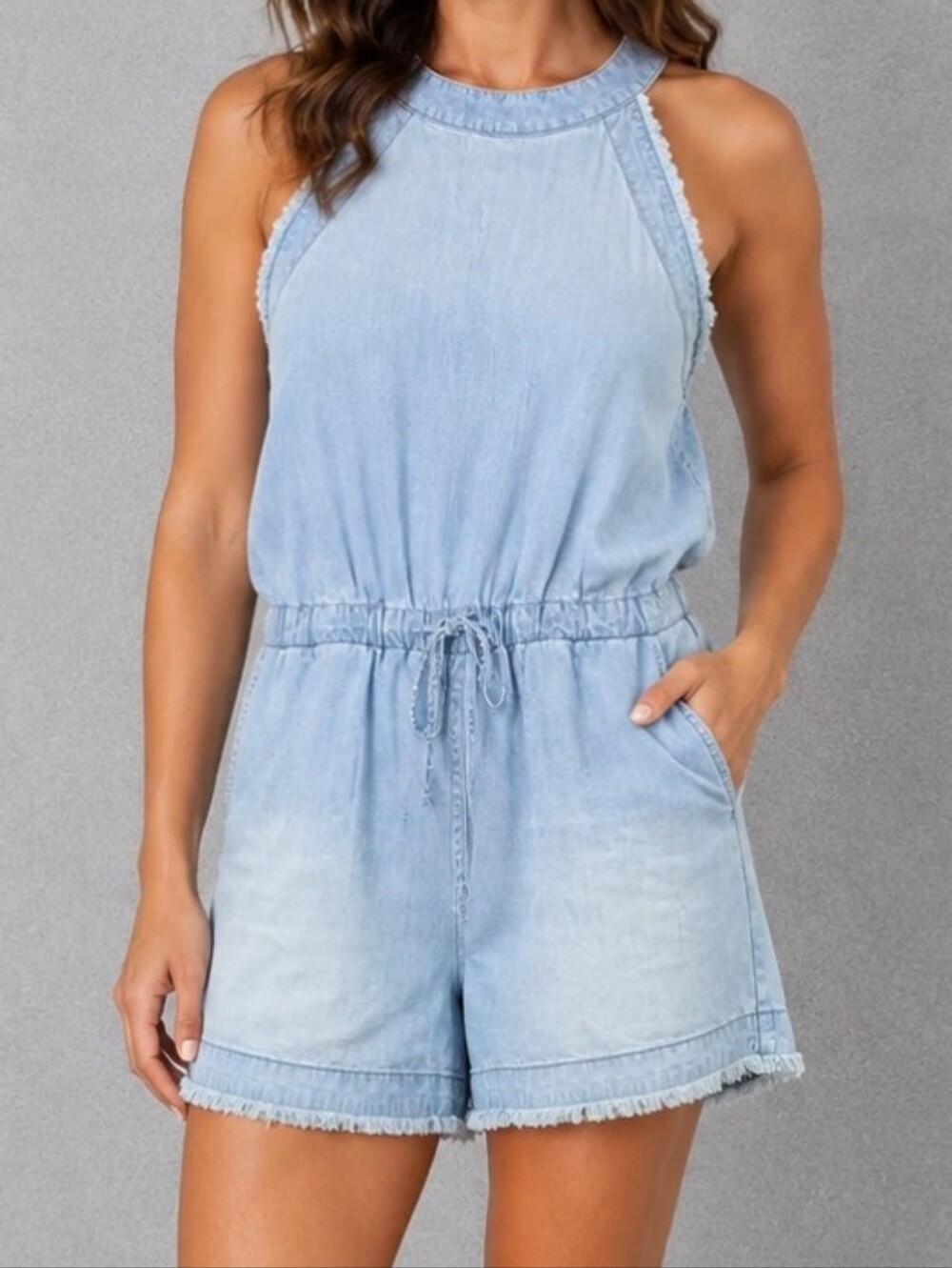 Cloth & Stone Chambray Halter One-Piece Romper Women's Size Small